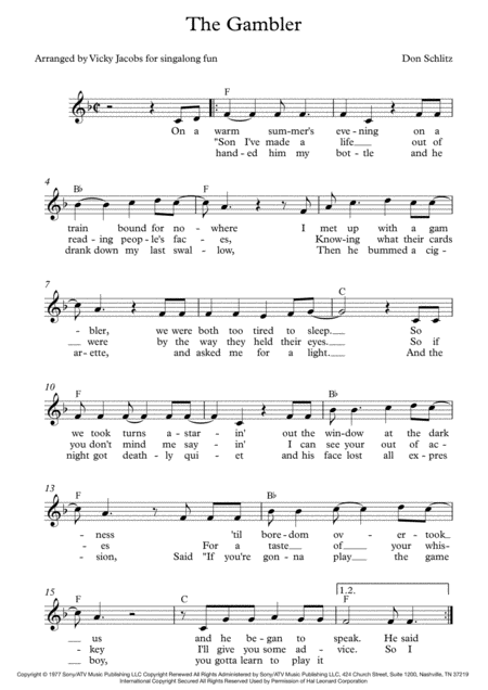 The Gambler Leadsheet For Singalongs Sheet Music