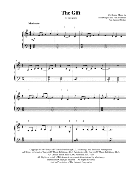 The Gift For Easy Piano Sheet Music