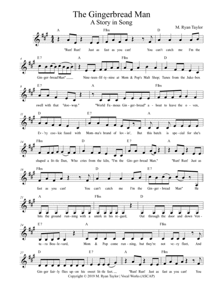 Free Sheet Music The Gingerbread Man For Unison Choir With Ukulele Chords