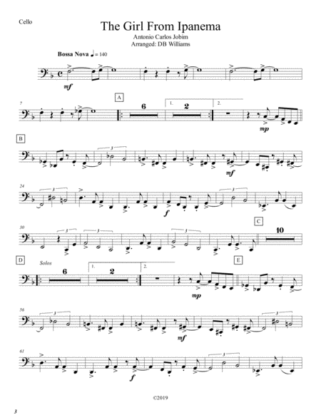 Free Sheet Music The Girl From Ipanema Cello