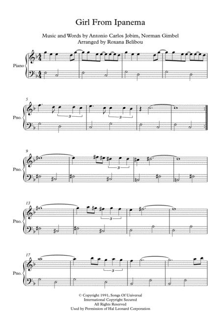 Free Sheet Music The Girl From Ipanema Easy Piano