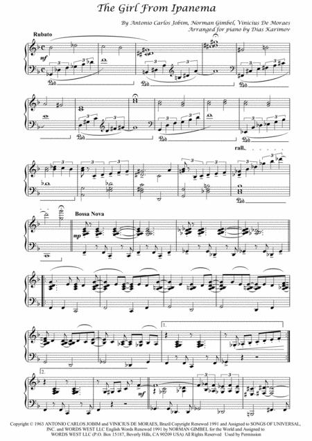 The Girl From Ipanema Garota De Ipanema For Piano With Solo Improvisation Part Sheet Music