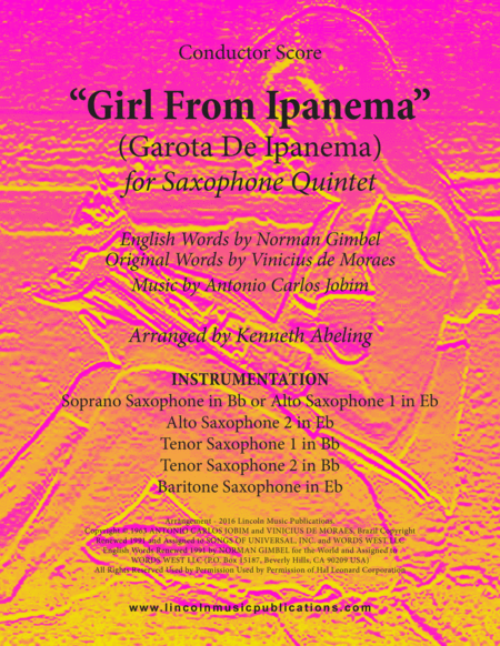 The Girl From Ipanema Garota De Ipanema For Saxophone Quintet Sheet Music