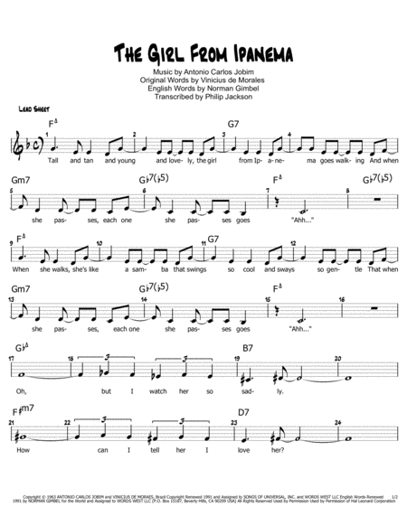 The Girl From Ipanema Garota De Ipanema Sheet Music