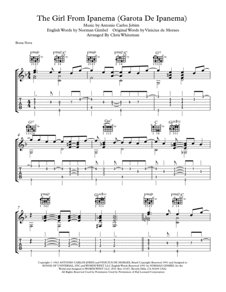 Free Sheet Music The Girl From Ipanema Solo Guitar