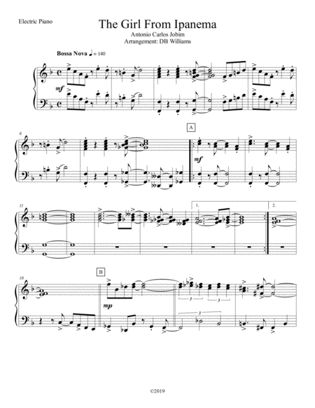 The Girl From Ipanema Strings Electric Piano Sheet Music