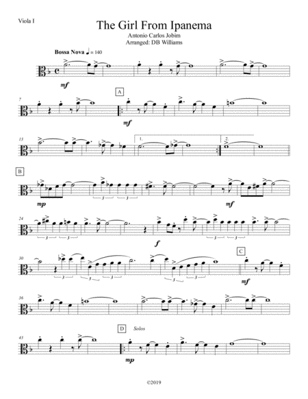 Free Sheet Music The Girl From Ipanema Viola 1