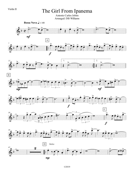 The Girl From Ipanema Violin 2 Sheet Music