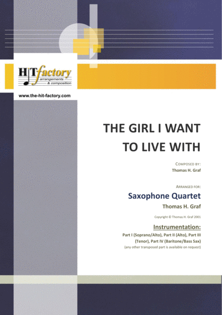 The Girl I Want To Live With Latin Calypso Saxophone Quartet Sheet Music