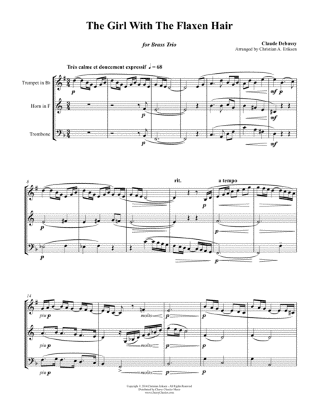 Free Sheet Music The Girl With The Flaxen Hair For Brass Trio