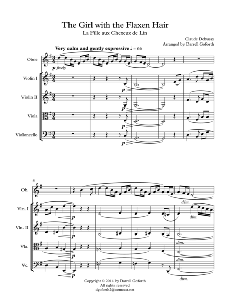 The Girl With The Flaxen Hair For Oboe And String Quartet Sheet Music