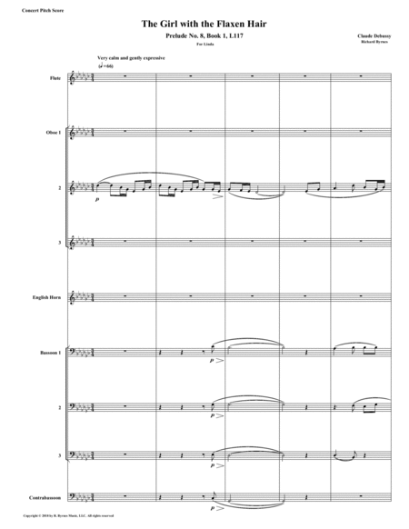 The Girl With The Flaxen Hair Prelude 8 Book 1 By Claude Debussy Double Reed Octet Flute Sheet Music