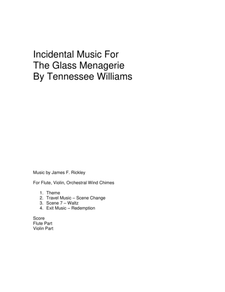 The Glass Menagerie Incidental Music Sheet Music