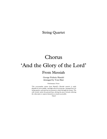 The Glory Of The Lord Messiah String Quartet Sheet Music