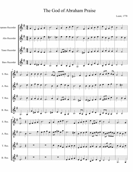 Free Sheet Music The God Of Abram Praise For Recorder Quartet