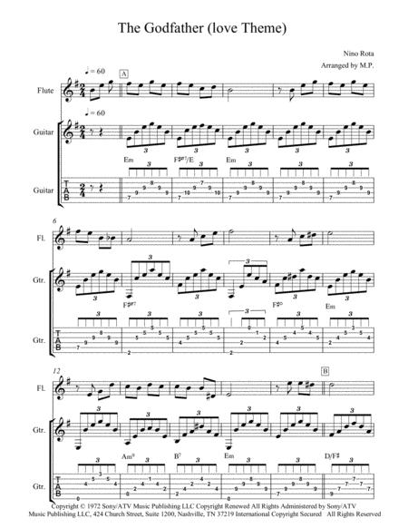 The Godfather Love Theme For Flute And Acoustic Guitar Sheet Music