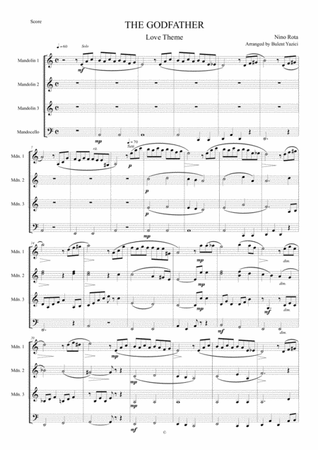 Free Sheet Music The Godfather Love Theme For Mandolin Ensemble