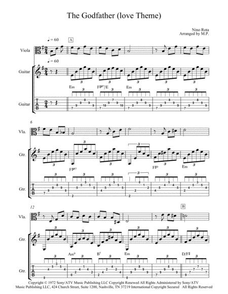 Free Sheet Music The Godfather Love Theme For Viola And Acoustic Guitar