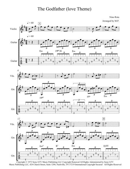 Free Sheet Music The Godfather Love Theme For Violin And Guitar