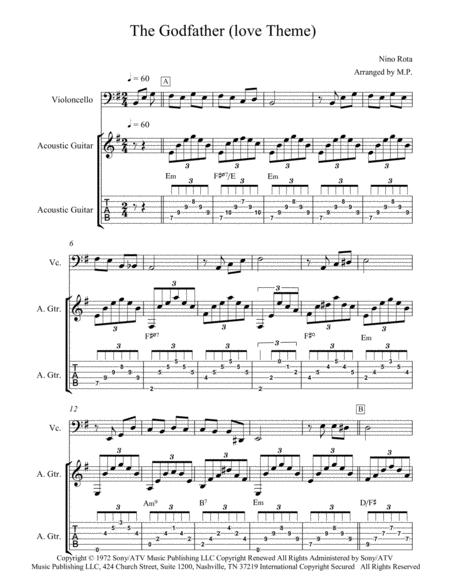 The Godfather Love Theme Forvioloncello And Acoustic Guitar Sheet Music