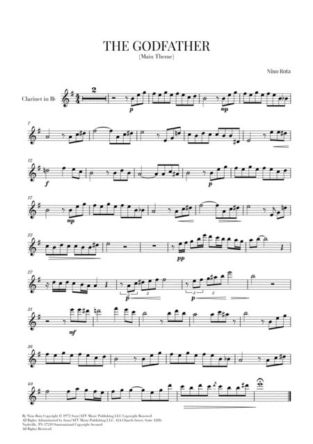 Free Sheet Music The Godfather Main Theme For Clarinet