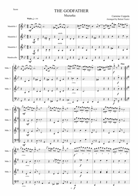 Free Sheet Music The Godfather Mazurka For Mandolin Ensemble