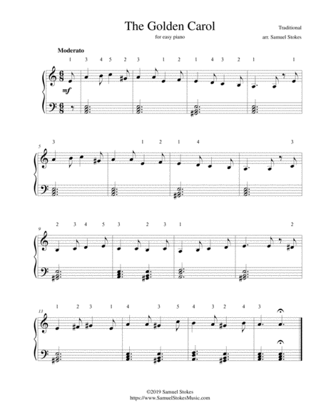 Free Sheet Music The Golden Carol For Easy Piano