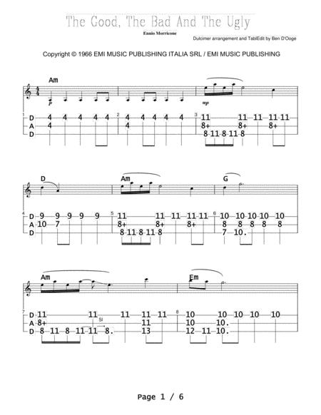 Free Sheet Music The Good The Bad And The Ugly For Chromatic Appalachian Mountain Lap Dulcimer