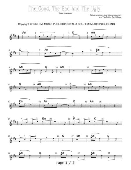 Free Sheet Music The Good The Bad And The Ugly For Native American Style Flute