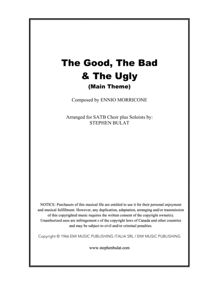 Free Sheet Music The Good The Bad And The Ugly Main Theme Arranged For Satb Choir Soloists