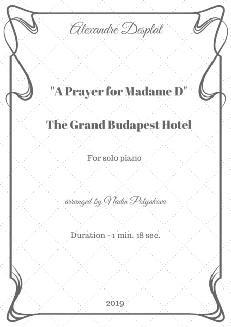 The Grand Budapest Hotel A Prayer For Madame D For Piano Solo Sheet Music