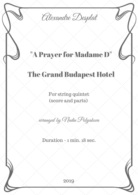 The Grand Budapest Hotel A Prayer For Madame D For String Quintet Score And Parts Sheet Music