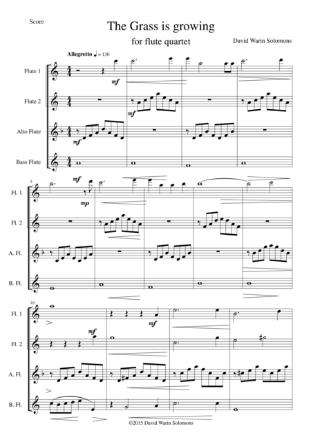 The Grass Is Growing For Flute Quartet Sheet Music