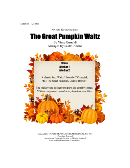 The Great Pumpkin Waltz For Alto Saxophone Duet Sheet Music