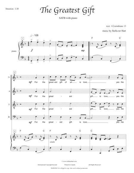 The Greatest Gift Satb With Piano 1st Corinthians 13 Sheet Music