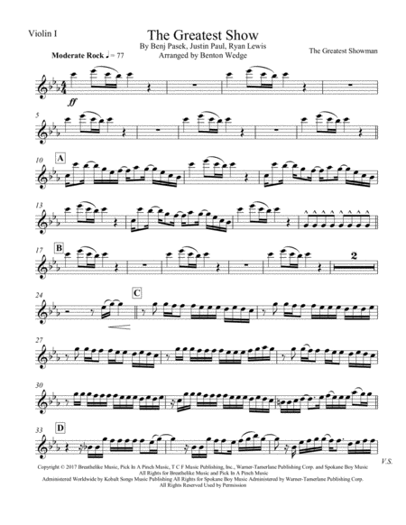 The Greatest Show String Quartet Sheet Music