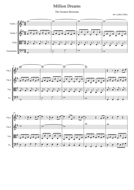 The Greatest Showman A Million Dreams String Quartet Sheet Music