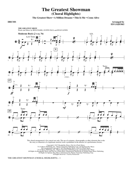 The Greatest Showman Choral Highlights Arr Ed Lojeski Drums Sheet Music