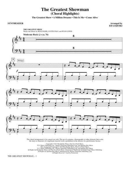 The Greatest Showman Choral Highlights Arr Ed Lojeski Synthesizer Sheet Music