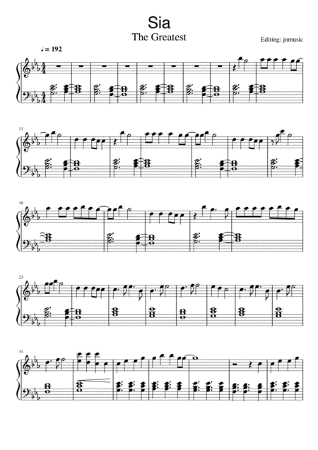 Free Sheet Music The Greatest Sia