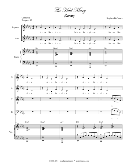 The Hail Mary Canon Sheet Music