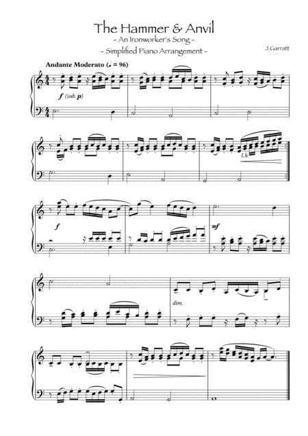 Free Sheet Music The Hammer Anvil Easy Piano Arrangement