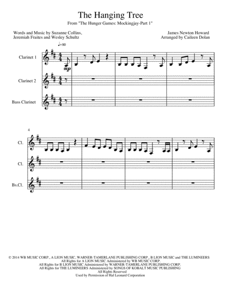 Free Sheet Music The Hanging Tree Clarinet Trio