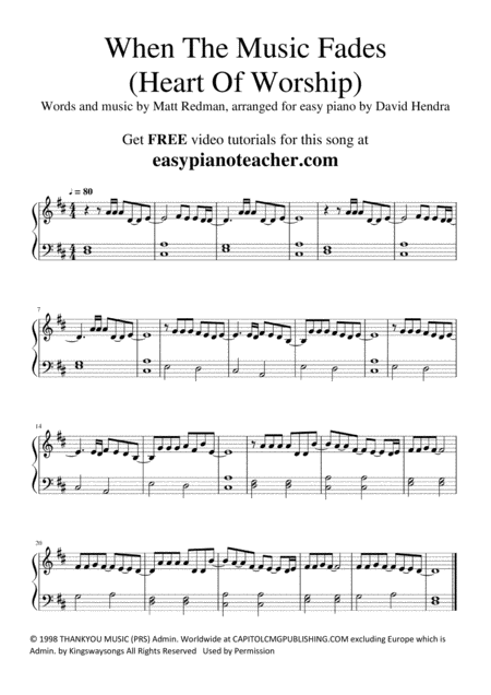 The Heart Of Worship When The Music Fades Very Easy Piano Sheet Music