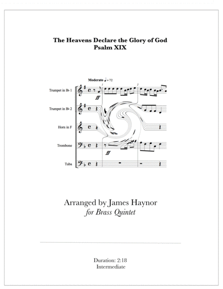 Free Sheet Music The Heavens Declare The Glory Of God For Brass Quintet