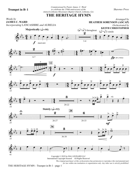 Free Sheet Music The Heritage Hymn Arr Heather Sorenson Bb Trumpet 1