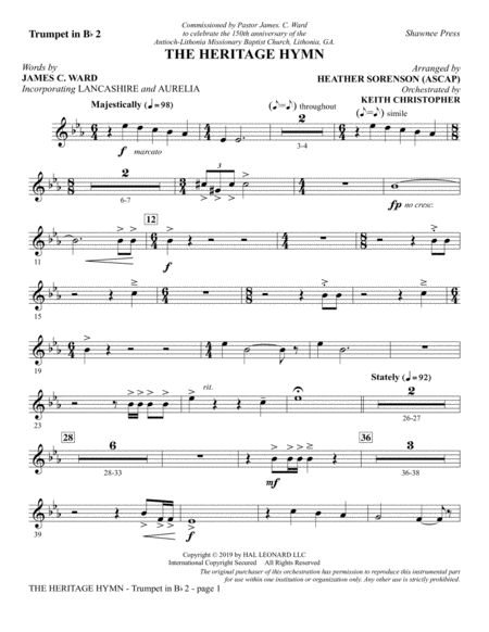 The Heritage Hymn Arr Heather Sorenson Bb Trumpet 2 Sheet Music