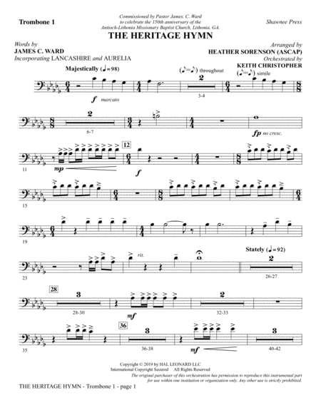 The Heritage Hymn Arr Heather Sorenson Trombone 1 Sheet Music