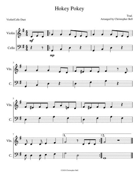 Free Sheet Music The Hokey Pokey Easy Violin Cello Duet