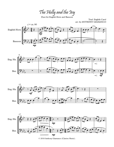 The Holly And The Ivy Duet For English Horn And Bassoon Sheet Music